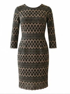 CACHE | CROCHETED LACE COCKTAIL BODYCON QUARTER SLEEVE DRESS